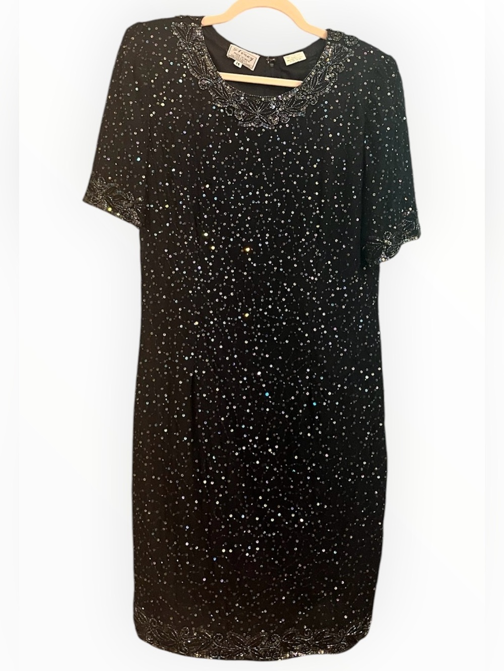 90s Stenay Beaded Evening Dress Black Sequin Midi